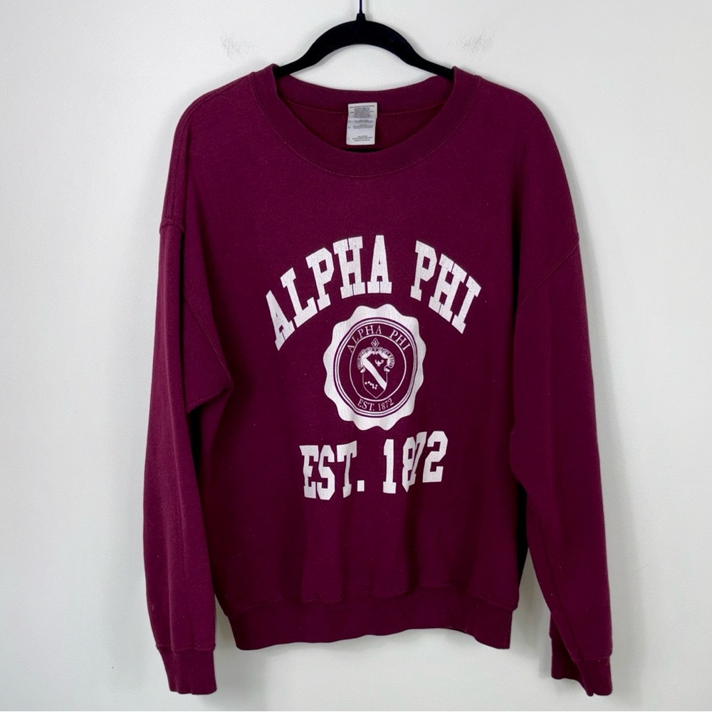 Gildan Alpha Phi Crewneck Sweatshirt Women’s Size Large Maroon Crest